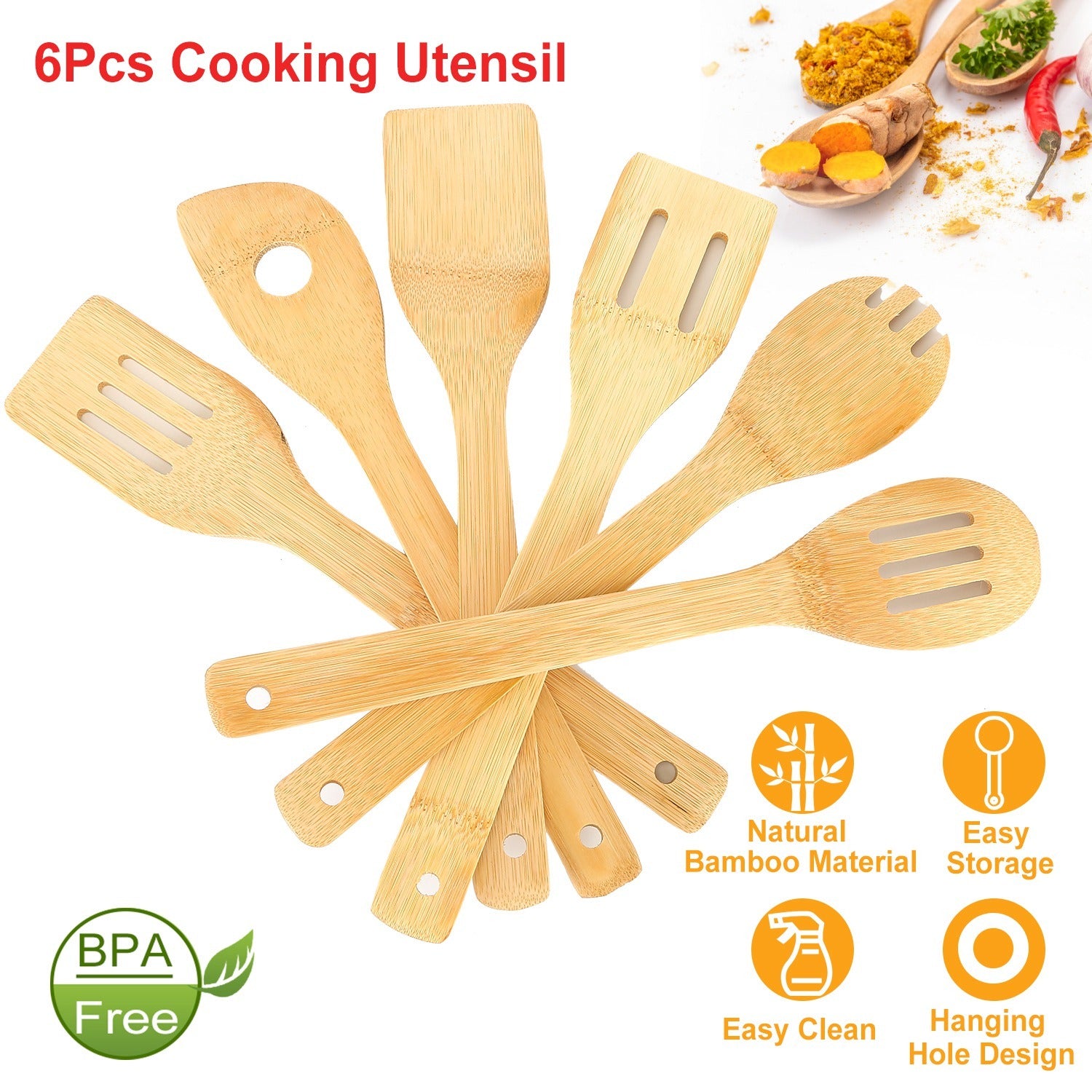 Set Of 6Pcs Cooking Bamboo Wooden